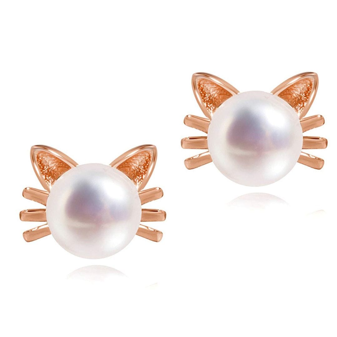Boucles pour les oreilles chat et perle (argent)